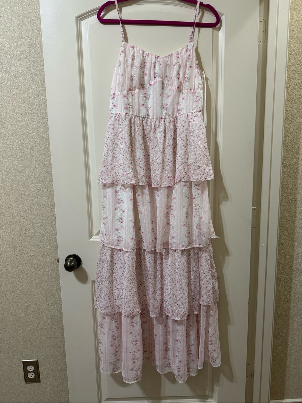 Francesca's Collections Pink Floral Tiered Maxi Dress